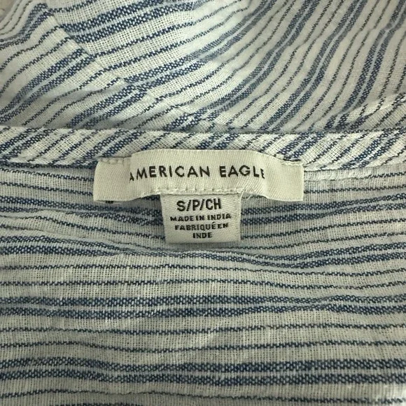 American Eagle Two Ruffle Dress Blue Stripe Size Small Deep V - Picture 6 of 7